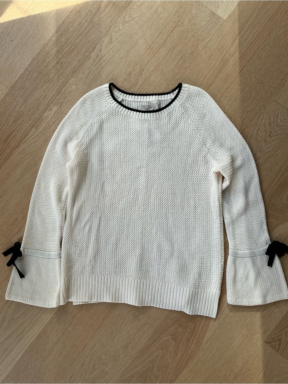 Loft Charming Cotton Pullover Sweater With Bow Cuff Detail Women’s Size S NWT!